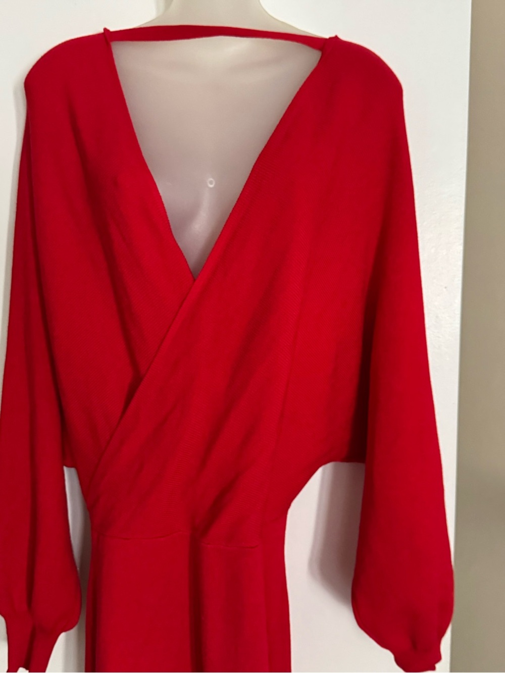 Red Wrap-Style Long Sleeve Dress